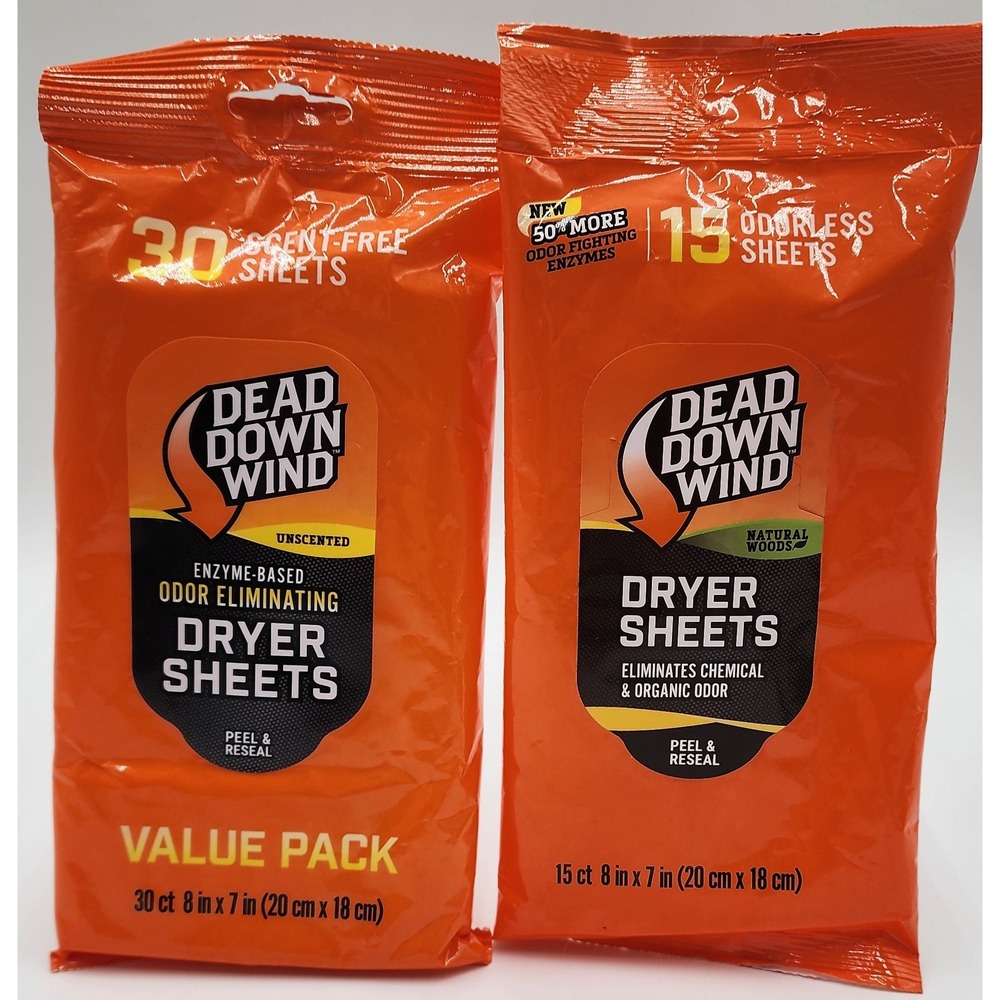 Dead Down Wind Dryer Sheets 30+ Count Bundle Unscented Natural Woods Hunting